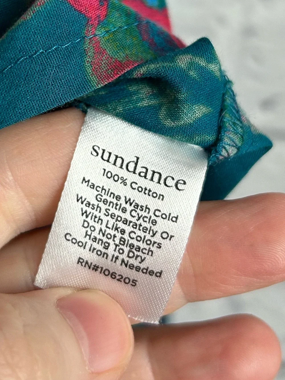Sundance Floral Button Front Cotton Blouse Teal Pink Long Sleeve Medium